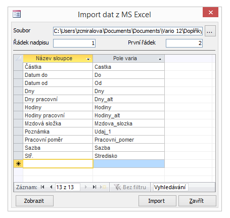 Nastavení doplňku Import dat z MS Excel
