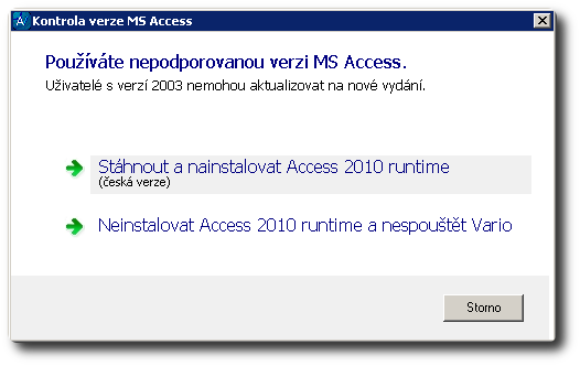 Kontrola verze MS Access: Používáte nepodporovanou verzi MS Access