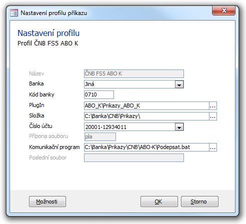 Sestavení profilu k odesílání příkazů do aplikace ČNB ABO-K v novém formátu FS5