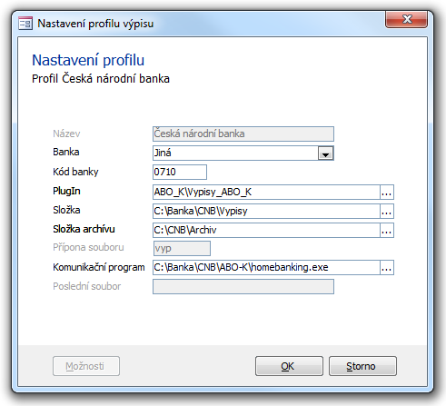 Sestavení profilu pro načtení výpisů importovaných z aplikace ČNB ABO-K v novém formátu FV5