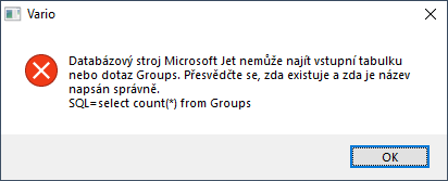 Databázový stroj Microsoft Jet nemůže najít vstupní tabulku nebo dotaz Groups. Přesvědčete se, zda existuje a zda je název napsán správně