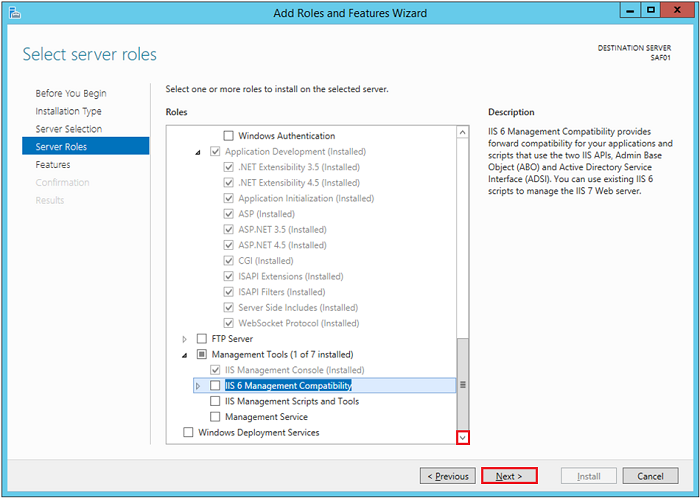 Add Roles and Features Wizard – Select server roles