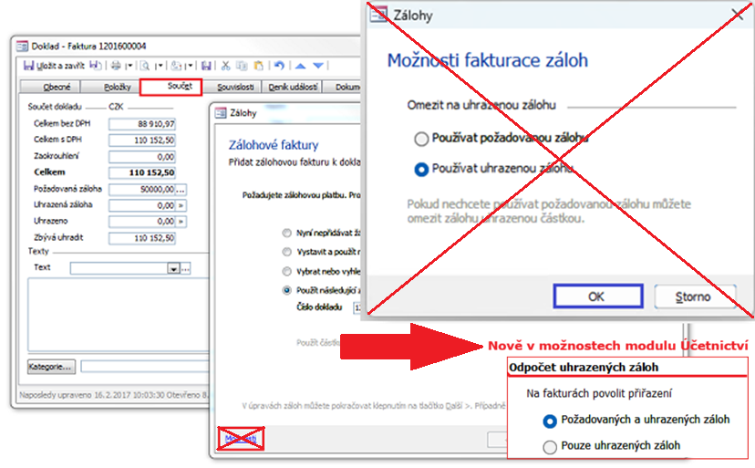Dřívější nastavení v dialogu záloh bylo zrušeno a nahrazeno centrálním nastavením v možnostech modulu Účetnictví Dřívější nastavení v dialogu záloh bylo zrušeno a nahrazeno centrálním nastavením v možnostech modulu Účetnictví