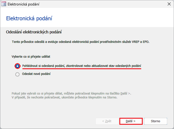 Dialog Elektronická podání