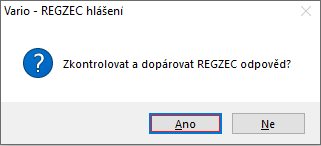 Dotaz na zkontrolování a dopárování odpovědi REGZEC. Snímek obrazovky je ilustrační.