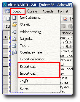 Příkaz menu Soubor | Export dat... 