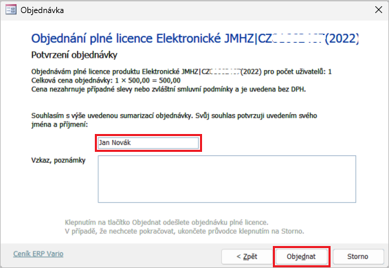 Potvrzení objednávky licence doplňku JMHZ Potvrzení objednávky licence doplňku JMHZ