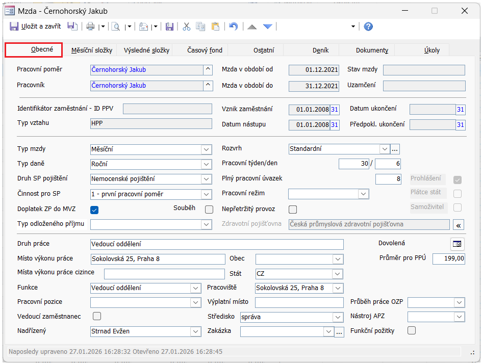 Příklad dialogu Mzda na kartě Obecné