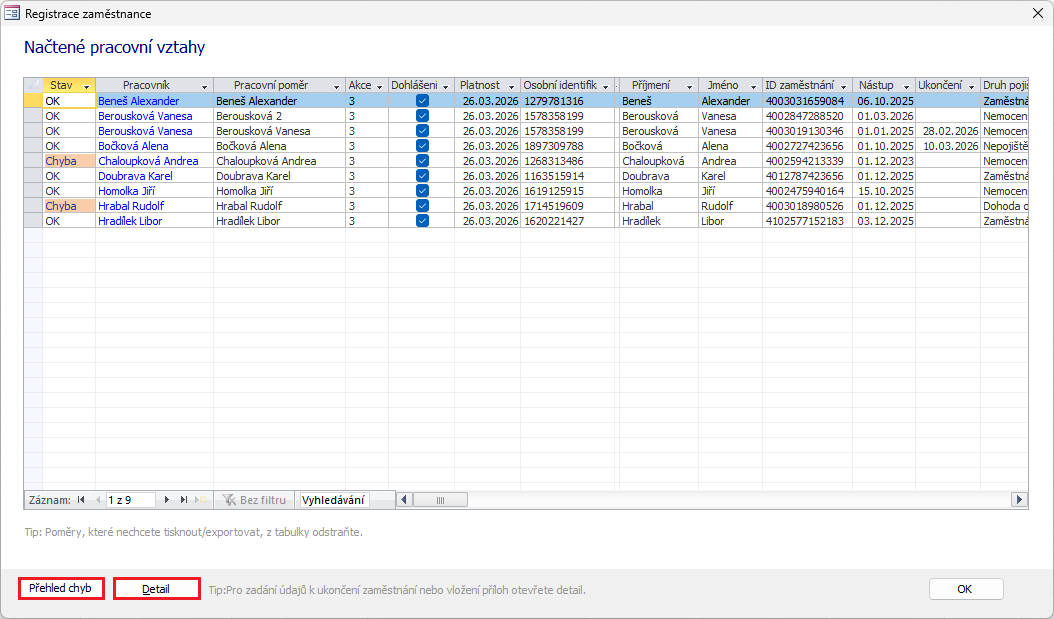 Dialog Načtené pracovní vztahy