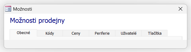 Nastavení Možností prodejny aktivujte klávesou F2 (nebo z menu místní nabídky položkou „Možnosti”)