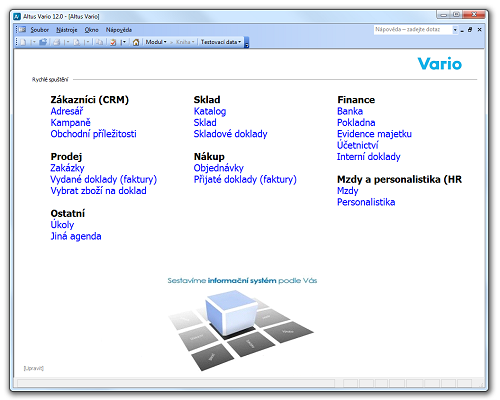 Příklad vzhledu úvodní obrazovky Vario
