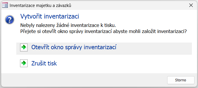 Vytvoření nové inventarizace Vytvoření nové inventarizace