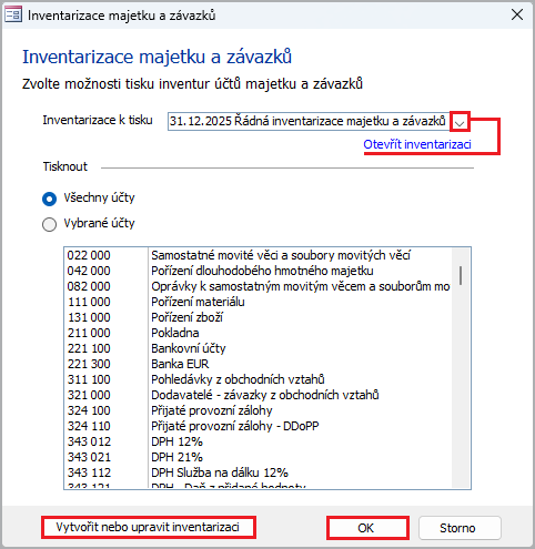 Výběr existující inventarizace Výběr existující inventarizace