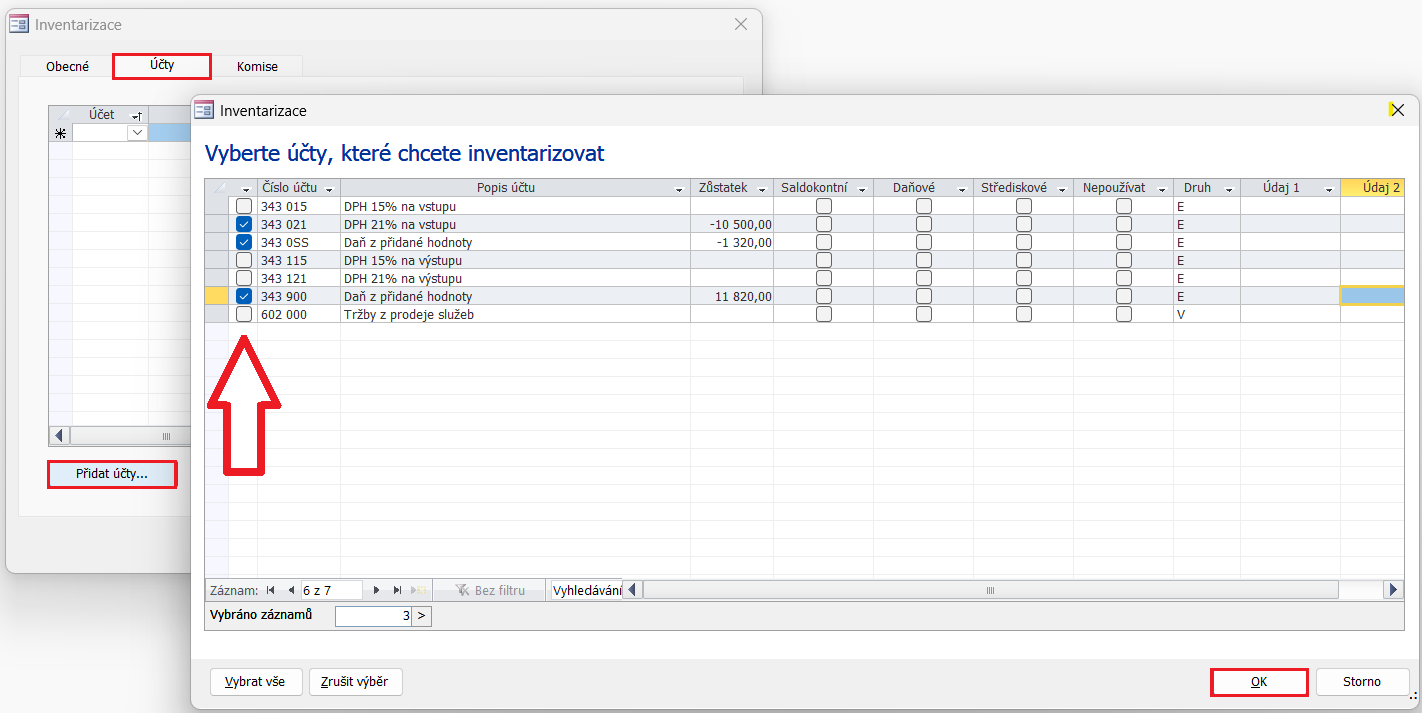 Přidání účtů Přidání účtů