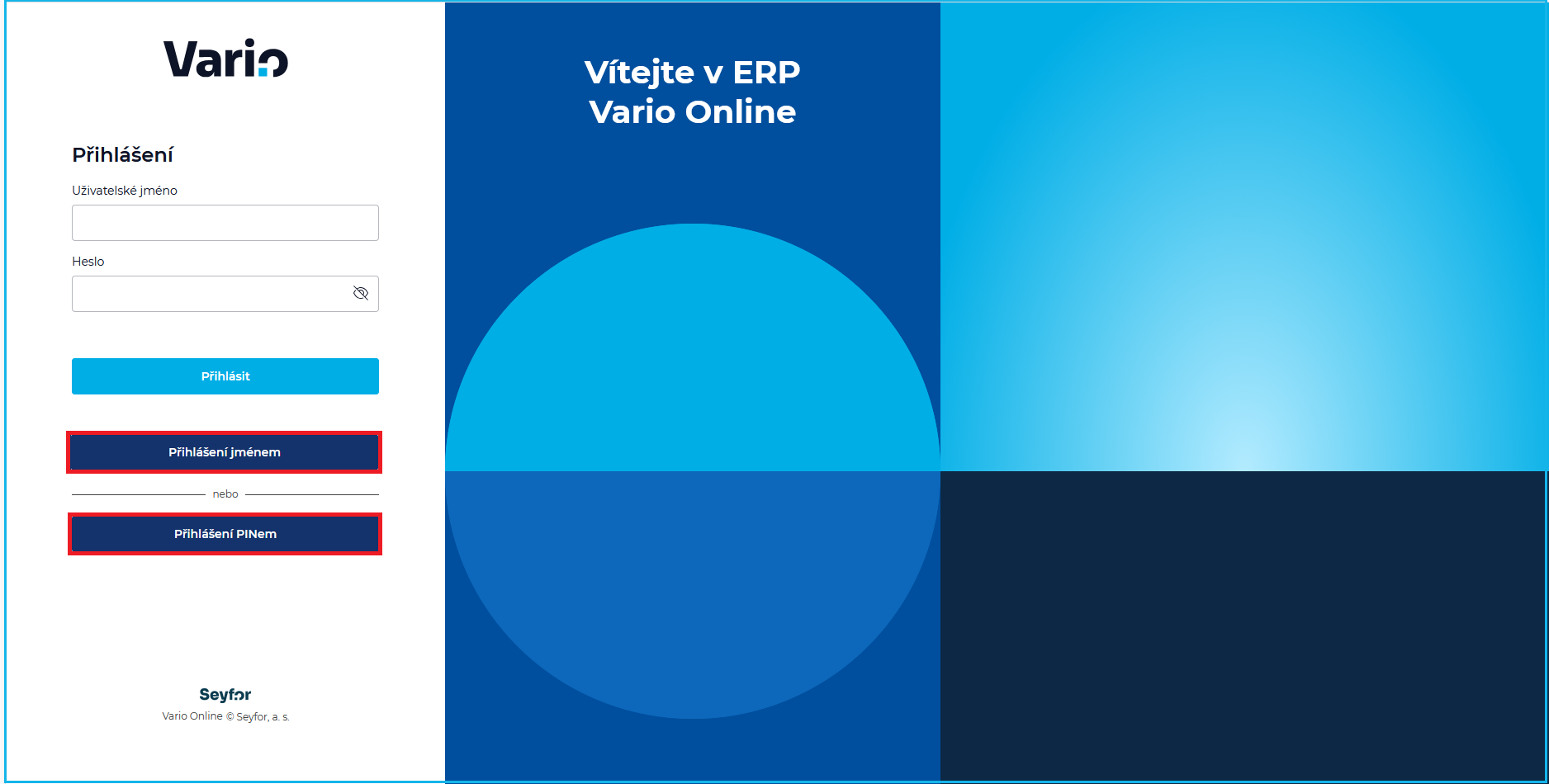 Ve Variu Online se uživatel přihlašuje stejnými údaji, jaké používá v desktopovém Variu. Po zadání uživatelského jména a hesla se přihlásí tlačítkem Přihlásit. Pro rychlejší opakované přihlášení, zejména při práci na mobilech a tabletech, je možné po prvním přihlášení v Nastavení vytvořit také PIN. Přihlášení pomocí PIN doporučujeme používat především v interní síti. Snímek obrazovky je ilustrační. Vzhled se může lišit podle zařízení. Ve Variu Online se uživatel přihlašuje stejnými údaji, jaké používá v desktopovém Variu. Po zadání uživatelského jména a hesla se přihlásí tlačítkem Přihlásit. Pro rychlejší opakované přihlášení, zejména při práci na mobilech a tabletech, je možné po prvním přihlášení v Nastavení vytvořit také PIN. Přihlášení pomocí PIN doporučujeme používat především v interní síti. Snímek obrazovky je ilustrační. Vzhled se může lišit podle zařízení.