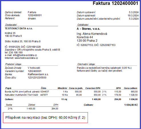 Původní text „Náklady na zpětný odběr” uváděný na vydaných fakturách jsme přejmenovali na „Příspěvek na recyklaci”