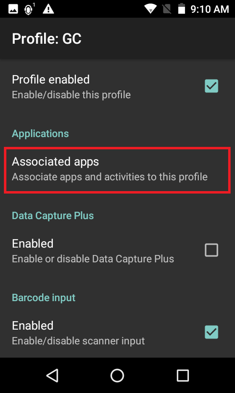 Nastavte asociované aplikace s vytvořeným profilem